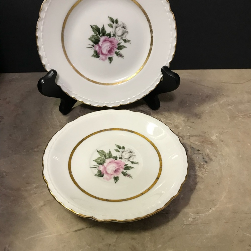 Two VTG Embassy Vitrified China Dessert Plates Pink and White